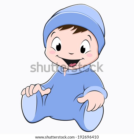 Vector illustration of a sitting baby wearing blue one piece