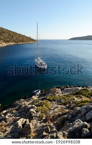 View of the bay of Aghios Georgios on the south coast of the Greek island of Agatonissi, in the Dodecanese archipelago