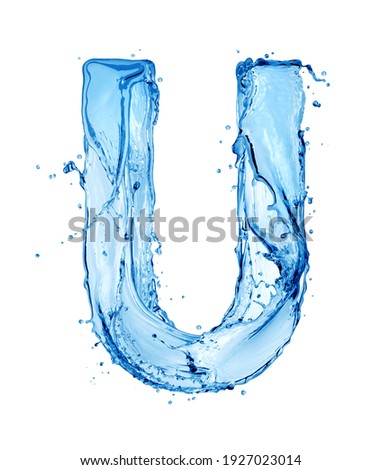 Latin letter U made of water splashes, isolated on a white background