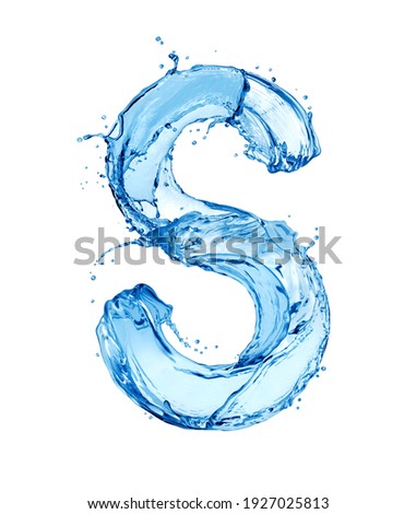 Latin letter S made of water splashes, isolated on a white background