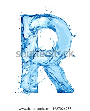 Latin letter R made of water splashes, isolated on a white background
