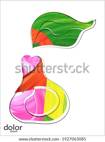 Line-art fruit illustration. Watercolor textured minimal art print. Isolated artistic floral object on white.  Free hand logo drawing.
