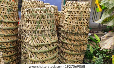 stack of woven bamboo basket 