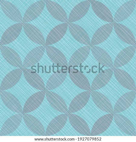 Interlacing circles parts elegant seamless vector pattern. Guatrefoil flower blue diamond lattice endless ornament. Circle elements repeating textile print. Geometric mosaic motifs.