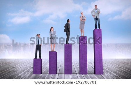 Composite image of business people standing on bar chart depicting growth