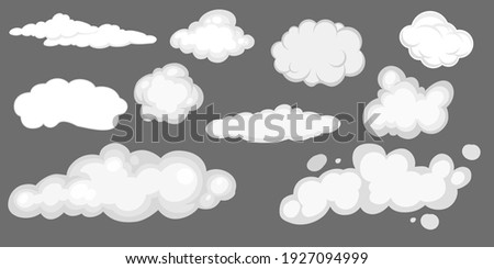 Vector smoke set special effects template. Cartoon steam clouds, puff, mist, fog, watery vapour or dust explosion 2D VFX illustration. PNG. Vector illustration