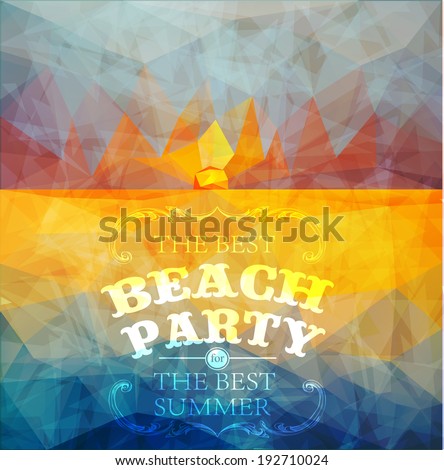 Polygonal seaside view sammer poster  with typography elements. Polygonal background illustration