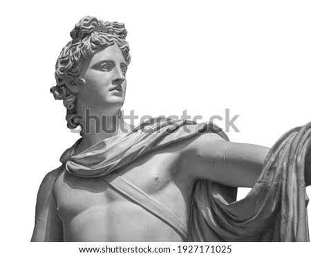 God Apollo bust sculpture. Ancient Greek god of Sun and Poetry Plaster copy of a marble statue isolated on white Royalty-Free Stock Photo #1927171025