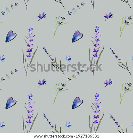 Seamless watercolor pattern with lavender and wild herbs