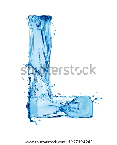 Latin letter L made of water splashes, isolated on a white background