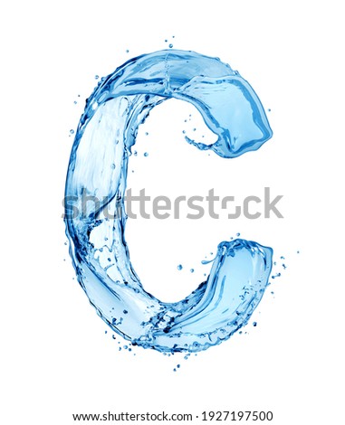 Latin letter C made of water splashes, isolated on a white background