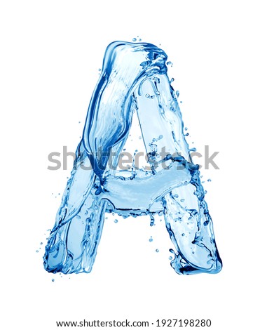 Latin letter A made of water splashes, isolated on a white background