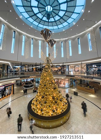 Brno, Czech Republic - December 13, 2020: Christmas tree in the mall like angel 
