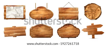 Wooden sign with old texture 3d vector realistic set Royalty-Free Stock Photo #1927261718