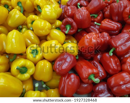 Fresh vegetables: a picture full of paprika, red and yellow paprika.
