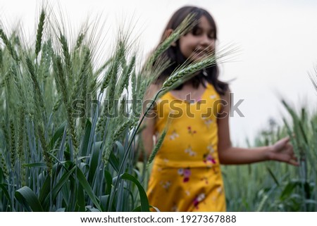 Cute little girl on the meadow in spring allergy free concept