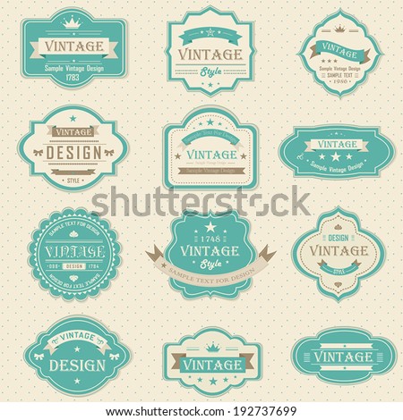 Blue vintage and retro badges label tag background design in pastel color with sample text for marketing retail and brand promotion, create by vector Royalty-Free Stock Photo #192737699