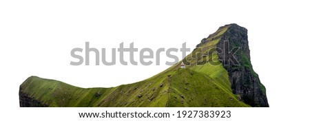 Sea cliff with Kallur lighthouse (Kalsoy, Faroe Islands) isolated on white background Royalty-Free Stock Photo #1927383923