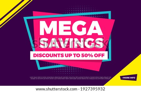 Mega Savings Discounts Up To 50% Off Shopping Background Label Royalty-Free Stock Photo #1927395932