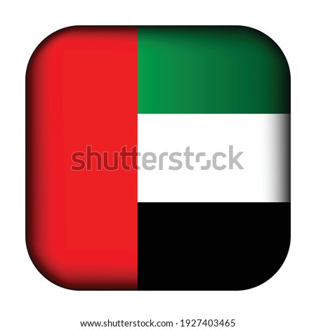 Glass light ball with flag of United Arab Emirates. Squared template icon. Arabian national symbol. Glossy realistic cube, 3D abstract vector illustration highlighted. Big quadrate, foursquare.