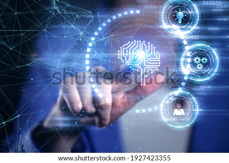 Artificial intelligence (AI), machine learning and modern computer technologies concepts. Business, Technology, Internet and network concept. 
