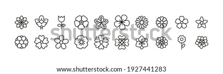 Simple line set of flower icons. Premium quality objects. Vector signs isolated on a white background. Pack of flower pictograms.