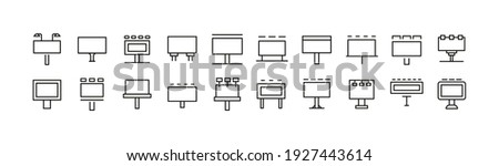 Premium pack of billboard line icons. Stroke pictograms or objects perfect for web, apps and UI. Set of 20 billboard outline signs.  Royalty-Free Stock Photo #1927443614