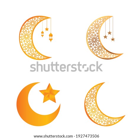 Ramadan Mubarak background. Ramadan Mubarak greeting card design with half-moon vector illustration. Half-moon vector illustration. Half-moon illustration with golden colour.