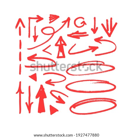 Vector art illustration grunge arrows. Set of hand drawn paint object for design. Abstract brush drawing