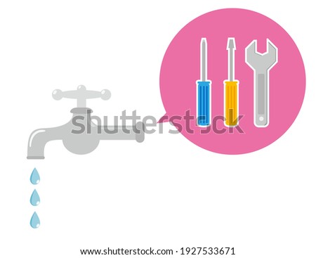Water faucet. Water leak construction. Vector illustration.