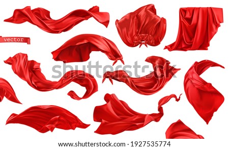 Red curtain, superhero red cape 3d realistic vector set Royalty-Free Stock Photo #1927535774