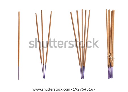 Set with aromatic incense sticks on white background  Royalty-Free Stock Photo #1927545167