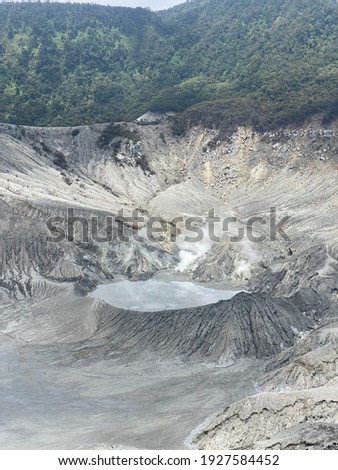 crater of Mount Tangkuban Perahu that was emitting smoke