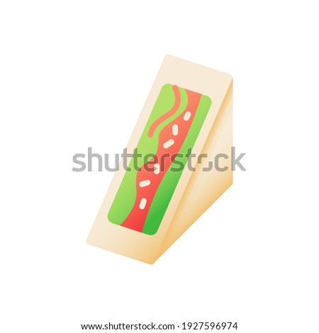 Triangle sandwich vector flat color icon. Meal for take out. Wrapped snack for take away. Fresh vegan food delivery. Cartoon style clip art for mobile app. Isolated RGB illustration