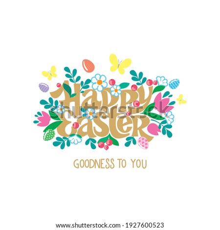 Easter lettering with flowers and butterflies.