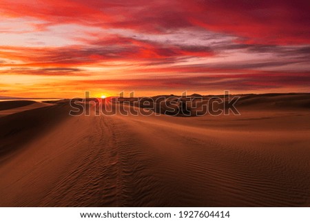 Beautiful sunset over the sand dunes in the Arabian Empty Quarter Desert, UAE. Rub' al Khali Royalty-Free Stock Photo #1927604414