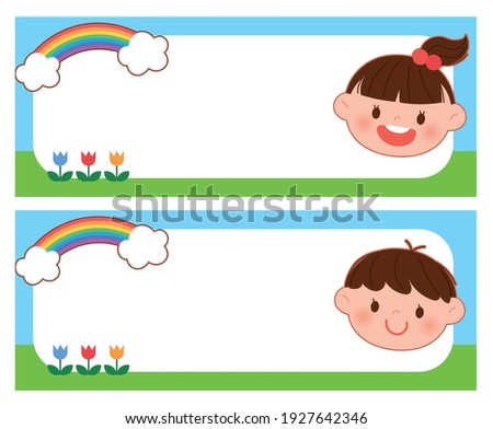 Cute kindergarten name tag. A cute background illustration with girl and boy faces. Royalty-Free Stock Photo #1927642346