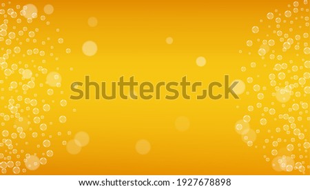 Lager beer. Background with craft splash. Oktoberfest foam. Cold pint of ale with realistic white bubbles. Cool liquid drink for restaurant flyer design. Golden cup with lager beer. Royalty-Free Stock Photo #1927678898