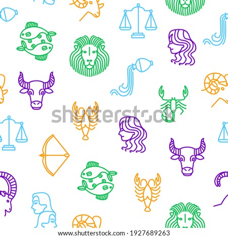 Zodiacal Thin Line Seamless Pattern Background Include of Libra, Sagittarius, Taurus, Gemini and Capricorn . illustration of Zodiac Signs