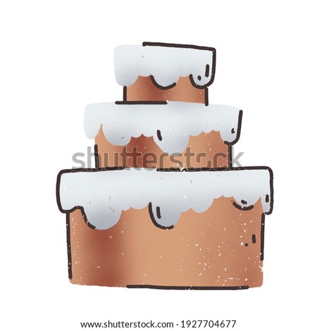 Cooked homemade cake, party cake. Birthday cake. Hand drawn clipart isolated on white background.