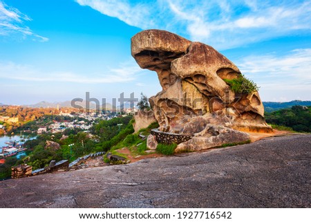 Toad rock on a hill in Mount Abu. Mount Abu is a hill station in Rajasthan state, India.