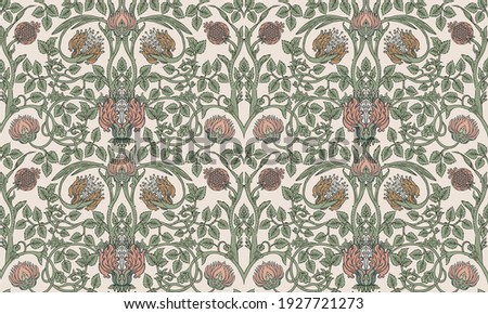 Floral vintage seamless pattern for retro wallpapers. Enchanted Vintage Flowers.  William Morris, Arts and Crafts movement inspired. Design for wrapping paper, wallpaper, fabrics and fashion clothes.