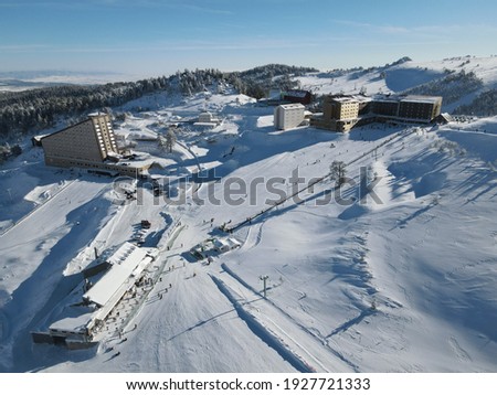 Uludag Snowy mountains ski resort aerial pictures by drone