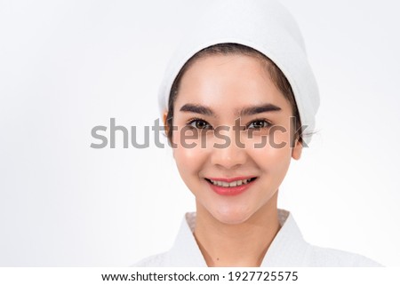 the portrait picture of the beautiful woman with the spa suit. the concept of skincare, beautiful, woman and healthy