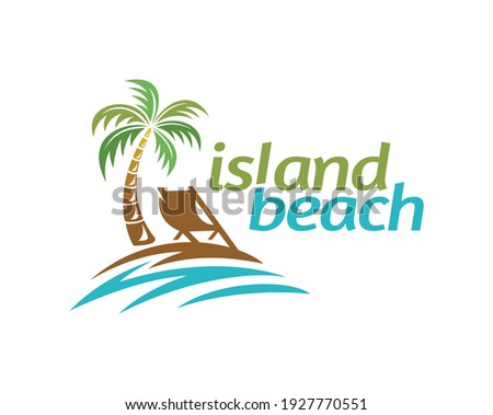 palm tree with Island Beach Logo Template - Vector