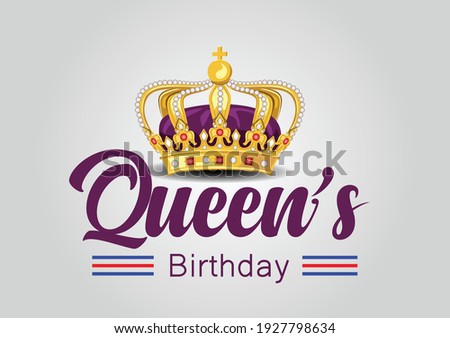 Queen's Birthday on white Background. vector illustration. golden crown with Australian flag	
