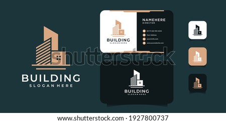 Creative modern building real estate logo design with business card vector template. Logo can be used for icon, brand, identity, inspiration, construction, architecture, and business company Royalty-Free Stock Photo #1927800737