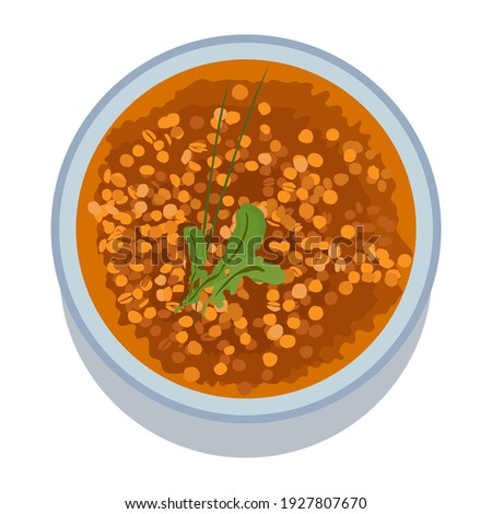 Blue plate with vegetarian lentil soup vector isolate on white. Royalty-Free Stock Photo #1927807670