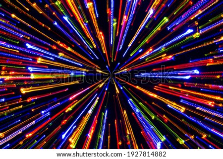 Neon firework lights, bright radial laser beam lights background, nightlife and party concept, disco and dancing nightclubs pattern
