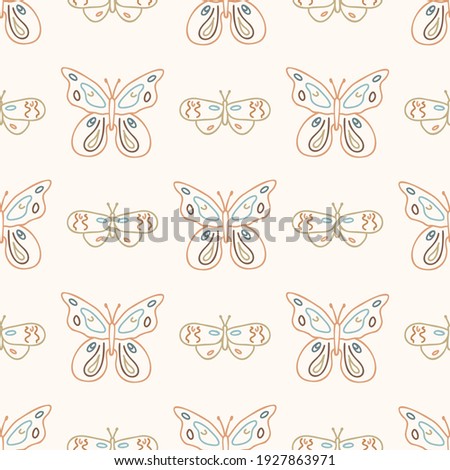 Seamless background swallow tail butterfly gender neutral pattern. Whimsical minimal earthy 2 tone color. kids nursery wallpaper or boho cartoon insect fashion, all over print.
